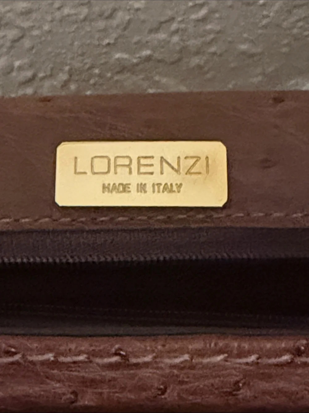 Lorenzi Brown Ostrich Leather Top-Handle Crossbody Bag made in Italy like new
